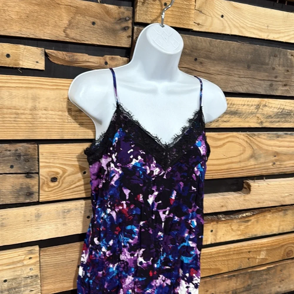 Y2K Vintage Express Lace Trim Watercolor Slip‎ Dress Size Medium